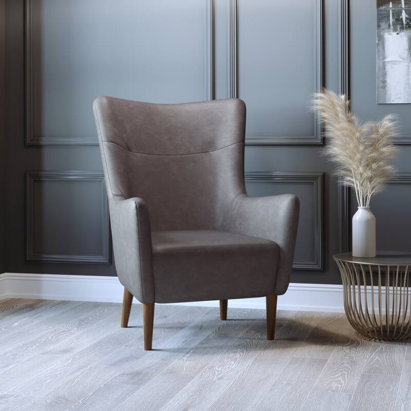 Commercial Upholstered Wingback Accent Chair with Wooden Frame and Legs - 33.25"D x 29.75"W x 41.25"H - Dark Gray