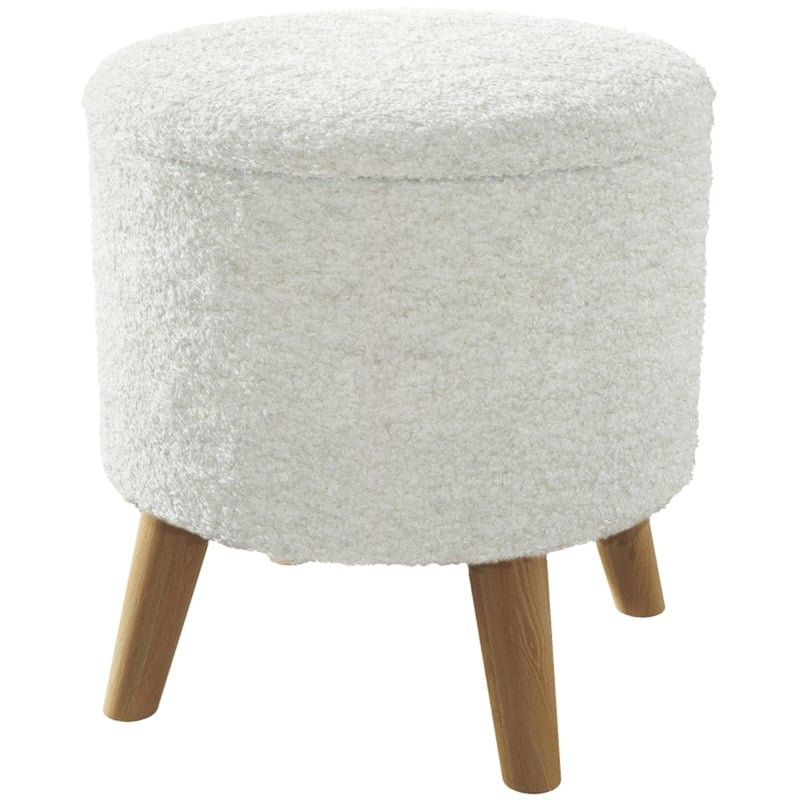 Linen Upholstered Storage Ottoman with Solid Wood Legs and Hidden Storage for Bedroom or Living Room