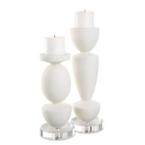 slide 2 of 4, Uttermost 18101 Lido Rice Stone Table Pillar Candle Holder - Set of 2 Ivory