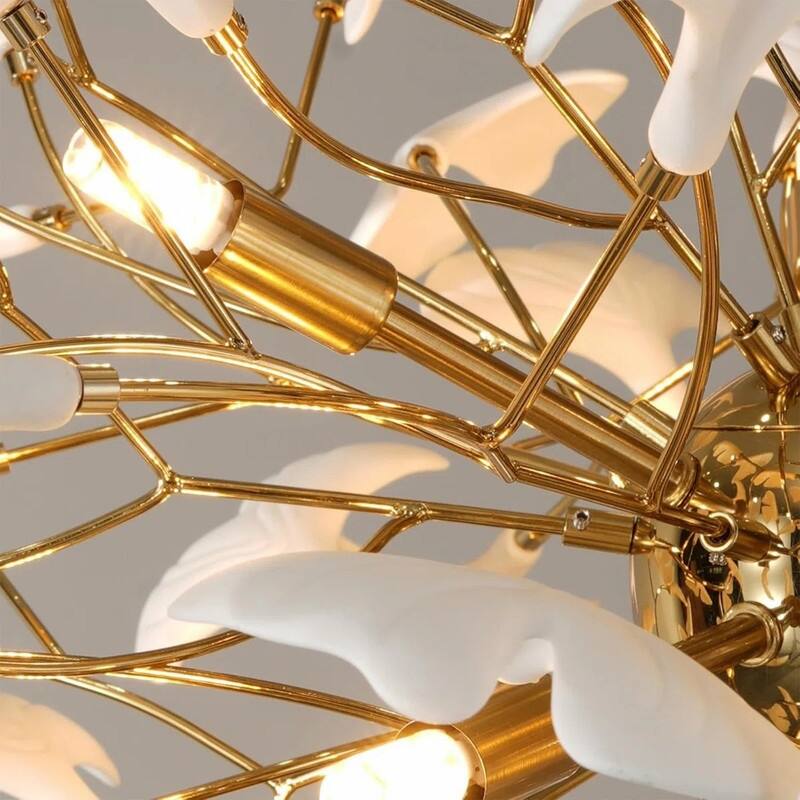 KAYLA Modern Gold Tree Branch Ginkgo Leaf Chandelier - 55" Rectangle Ceramic & Aluminum Design
