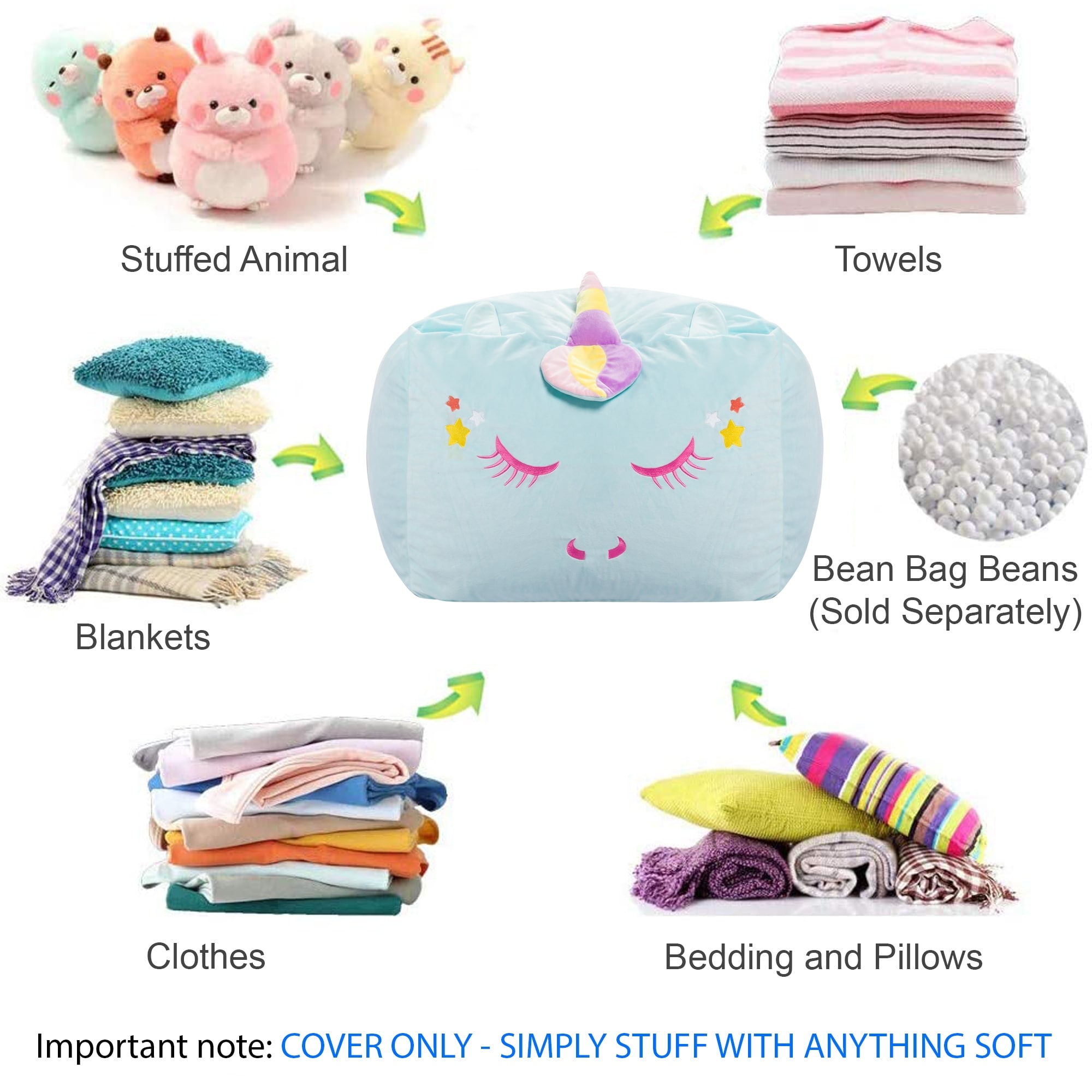 Loungie Bean Bag Covers Microfiber Stuffed Animal Storage