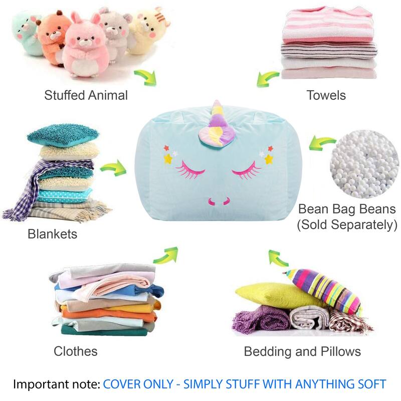 Stuffed Animal Storage Bean Bag Chair Cover only for Kids, Toy Holder