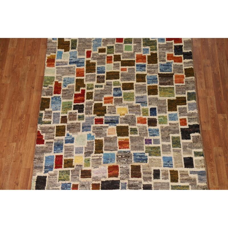 Hand Knotted Oriental 100% Wool Carpet Modern All-Over Greys & Charcoal Moroccan Area Rug - 8' 1'' X 5' 2''