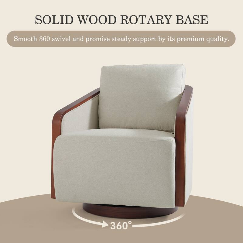 Set of 2 Modern Swivel Accent Barrel Chairs with Wood Arms