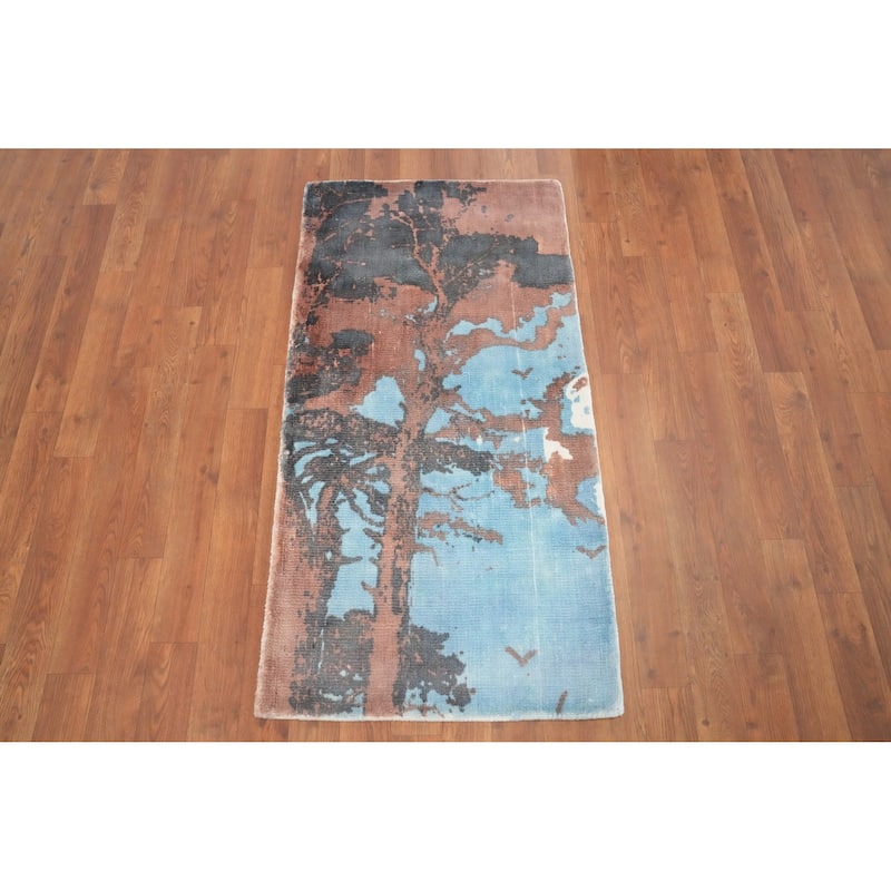 Hand Knotted Oriental Viscose Silk Carpet Modern Abstract Multi-Colored Abstract Area Rug - 4' 0'' X 2' 0''