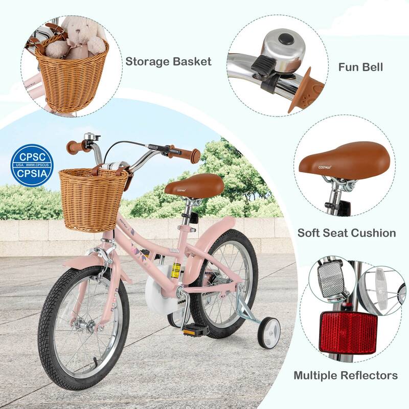 Costway 12"/14"/16"/18" Kids Bike with Height Adjustable Handlebar - See Details