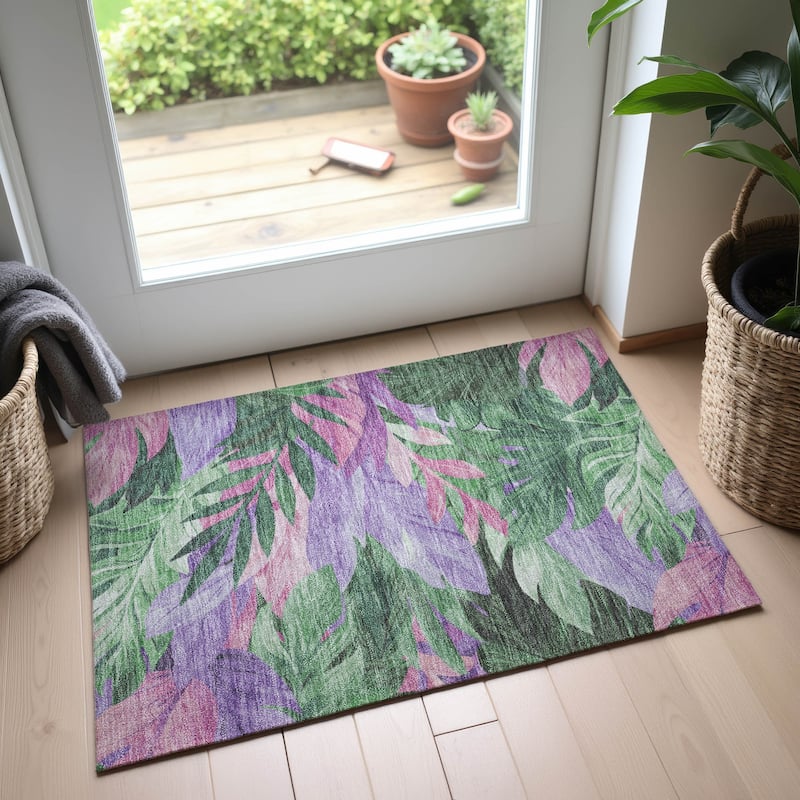 Premium Washable Super Soft Tropical Floral Mayfield Rug - Sage - 1'8" x 2'6"