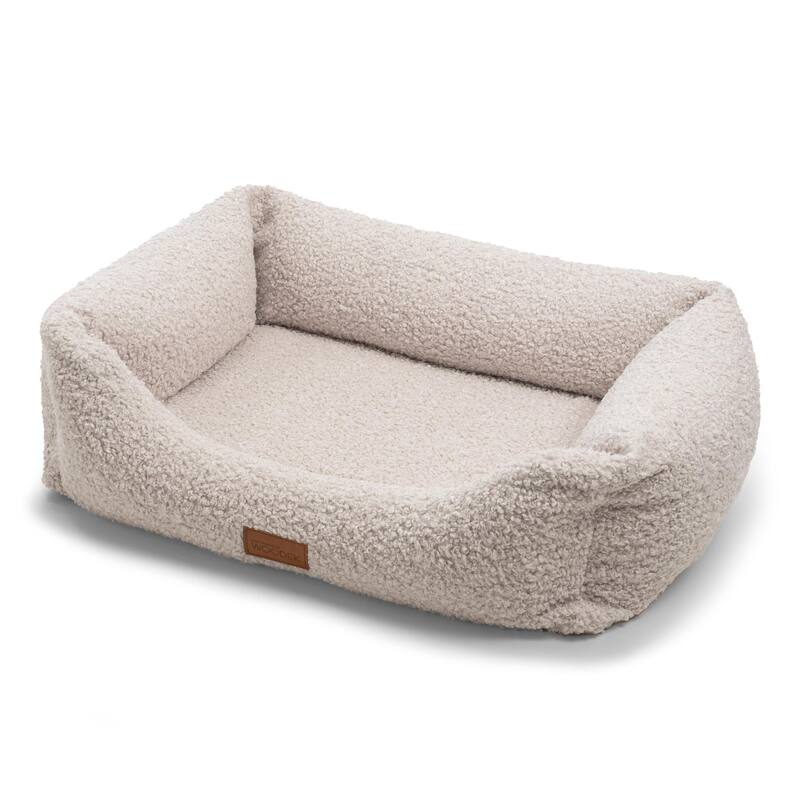 Orthopedic Dog Bed / Bolster "Milo" - M, Luxurious Fluffy Ivory White Removable Covers - Beige