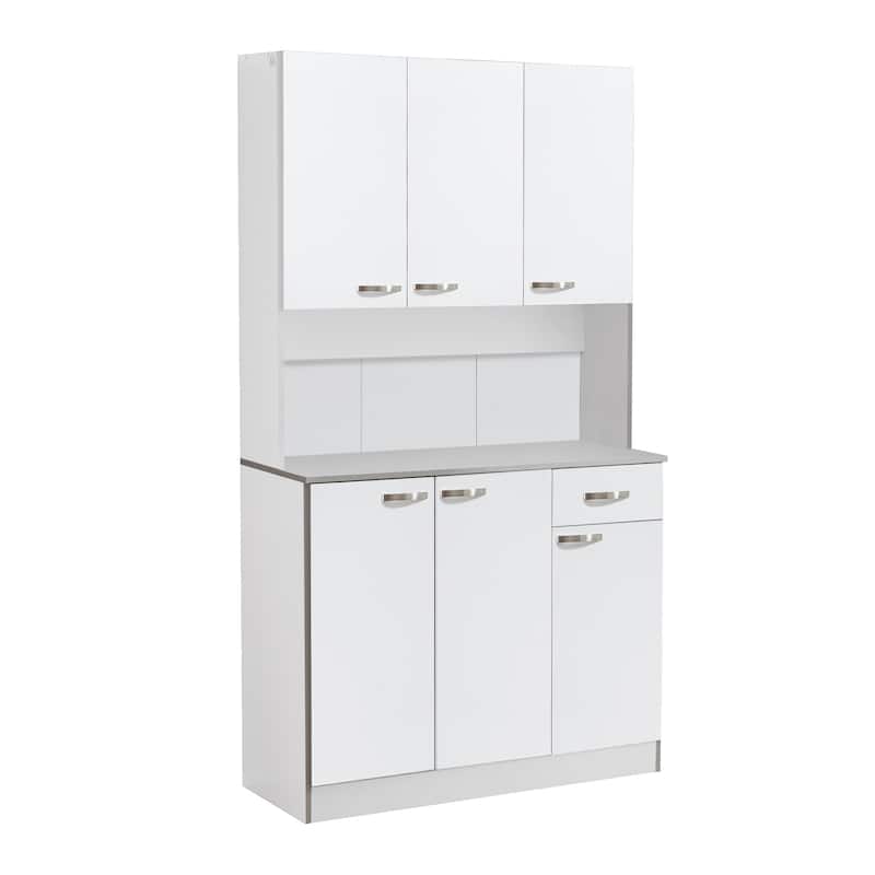 HOMCOM 71" Freestanding Kitchen Buffet Hutch Cupboard with 6 Doors, 3 Adjustable Shelves, and 1 Drawer, White
