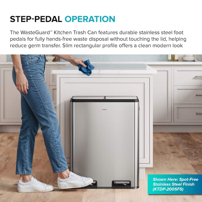 KRAUS WasteGuard 15.8 G 60 L Dual Compartment Pedal Kitchen Trash Can