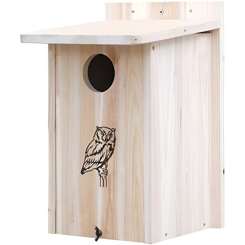 Tan Wood Birdhouse with Ventilation, Sloped Roof and Easy-Clean Panel - 12.5 x 11 x 18 inches (L x W x H)