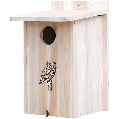 Tan Wood Birdhouse with Ventilation, Sloped Roof and Easy-Clean Panel - 12.5 x 11 x 18 inches (L x W x H)