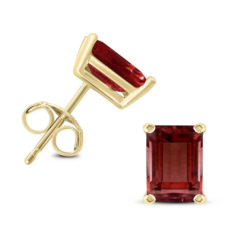 Marquee 14K Yellow Gold 7x5MM Emerald Shaped Garnet Earrings
