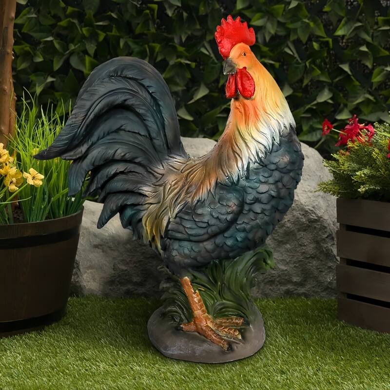 SunJet 22.8" Large Concrete Outdoor Rooster Garden Statue