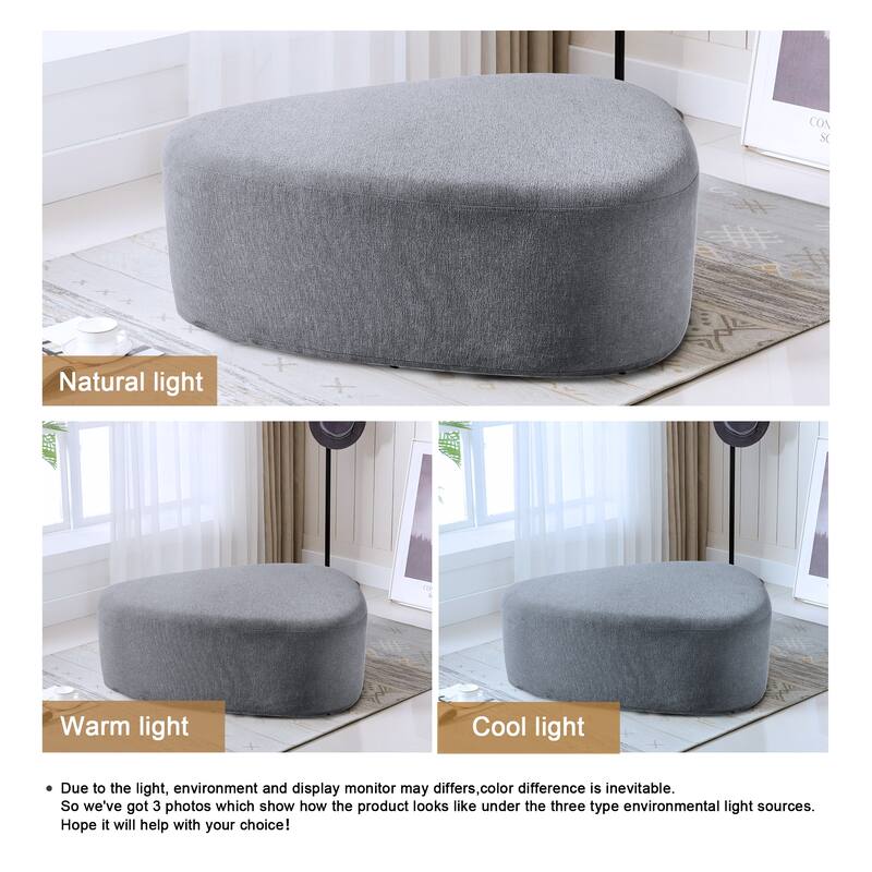 43" Rounded Triangle Upholstered Ottoman, Oversize Fabric Ottoman Footstool