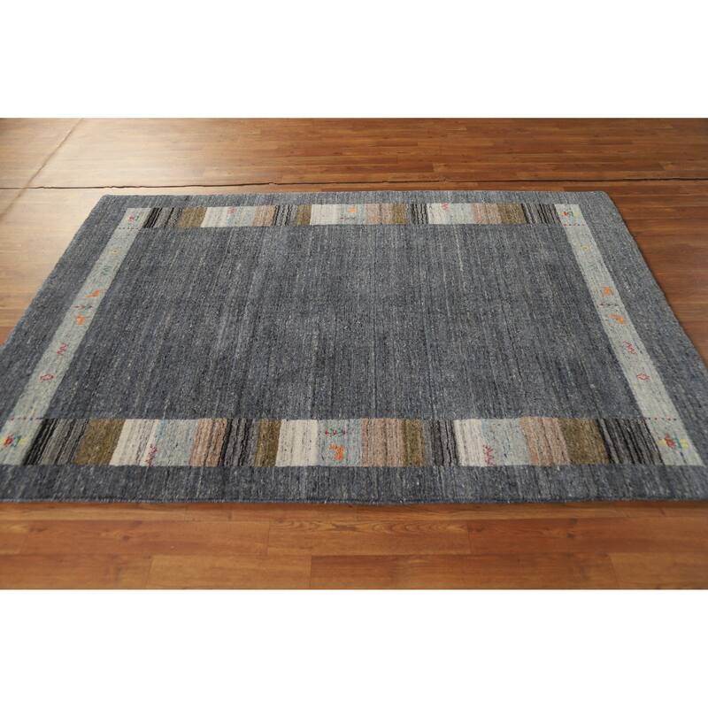 Hand Knotted Oriental 100% Wool Carpet Tribal Tribal Greys & Charcoal Gabbeh Area Rug - 6' 9'' X 4' 8''