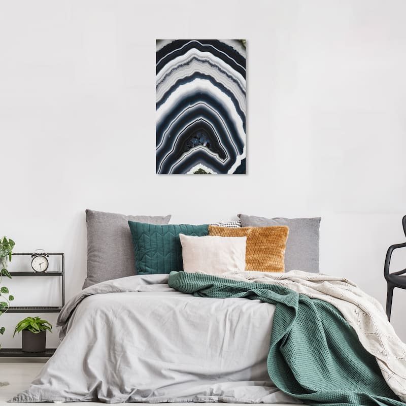 Wynwood Studio Canvas Abstract Marbled Geode Glassed Black and Light Gray Modern & Contemporary Wall Art Canvas Print - 36 x 24