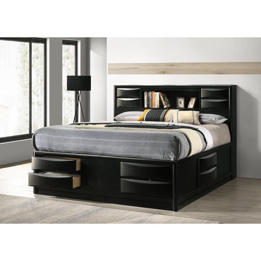 Wood Bed with Storage Drawers in Black