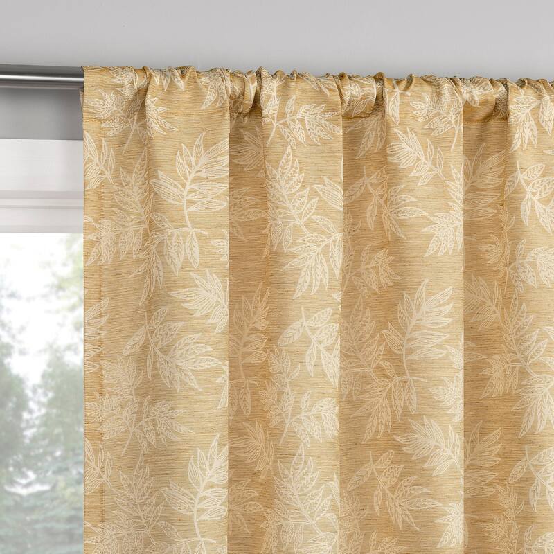 No. 918 Koda Woven Jacquard Leaf Semi-Sheer Rod Pocket 1-Piece Curtain Panel, Single Panel - 50" x 84" - Gold