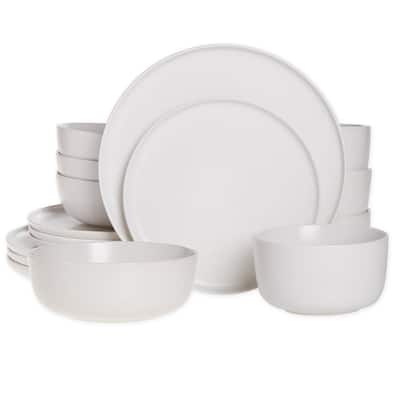 16 Piece Stoneware Dinnerware Set in Sea Salt With Reactive Glaze