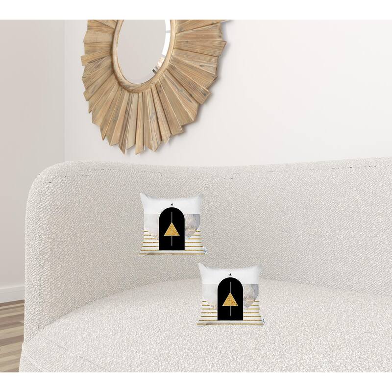 HomeRoots Set Of Two 18" X 18" White Black And Gold Abstract Zippered Handmade Polyester Throw Pillow