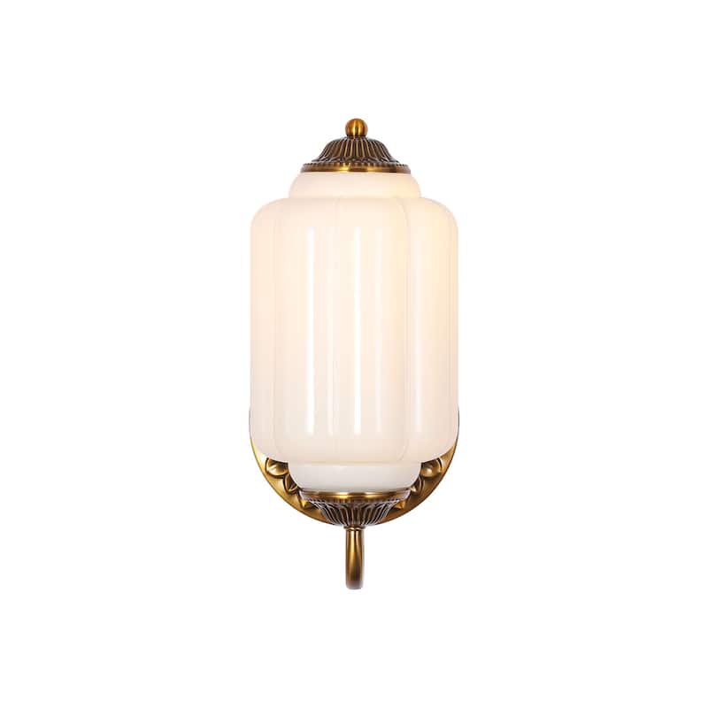 1-Light Vintage Aged Antique Brass Finish Lantern Shaped Wall Light with Milk/Green Glass for Bedroom, Hallways