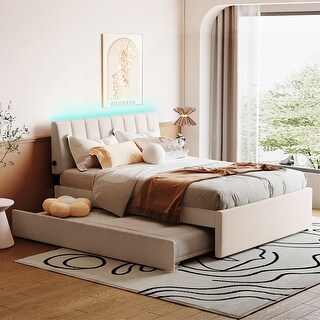 Teddy Fleece Full Size Upholstered Platform Bed with Trundle - Bed Bath