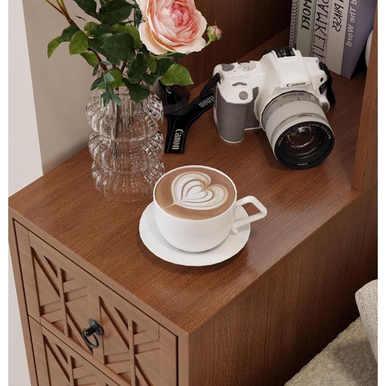 Side Table Slim Nightstand Lamp Table with Drawers, File Cabinet Dressing Table Corner Table with Open Shelves