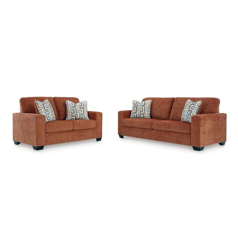 Roundhill Furniture Amoria 2-Piece Living Room Set with Four Accent Pillows, Rust Terra Chenille Upholstery