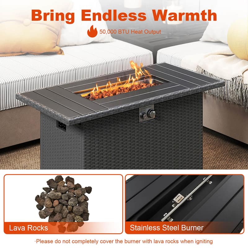Costway 44.5" Propane Fire Pit Table with Metal Slatted Tabletop & - See Details