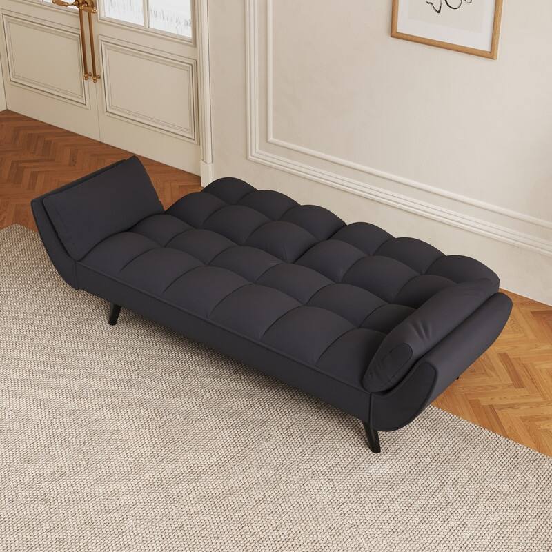 74" Velvet Upholstered Double Sofa Bed, Beige