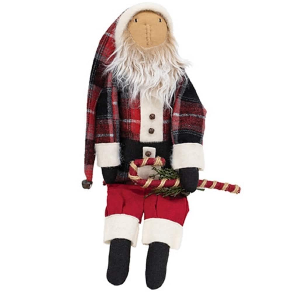 Plaid Coat Santa Doll with Jingle Bell Candy Cane Christmas Decor - 20" x 3" x 23"