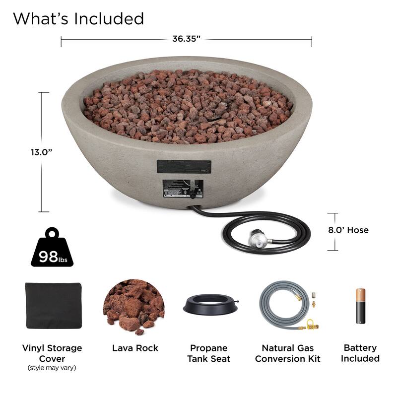 Riverside 36.5" Round LP Fire Bowl in Glacier Gray by Real Flame