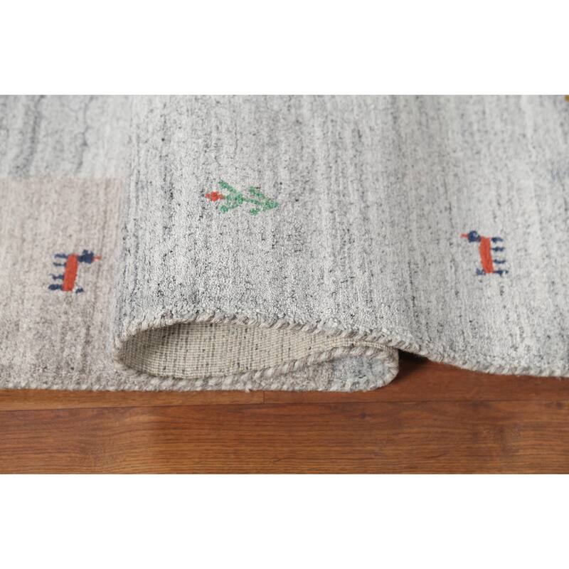 Tribal Striped Gabbeh Indian Area Rug Handmade Grey Wool Carpet - 6'9"x 8'3"