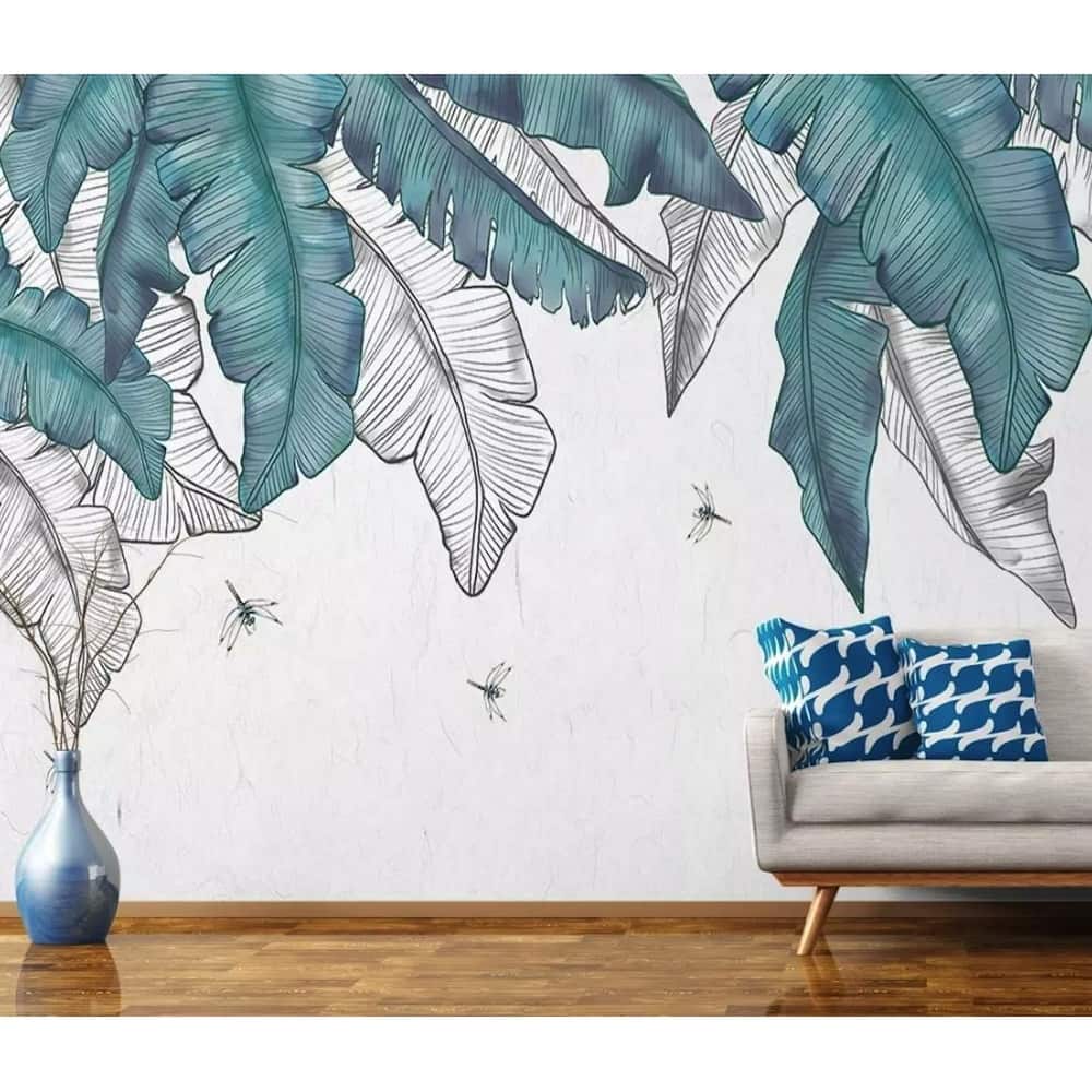 GK Wall Design Banana Leaf Dragonfly Tropical Leaves Exotic Removable Wallpaper