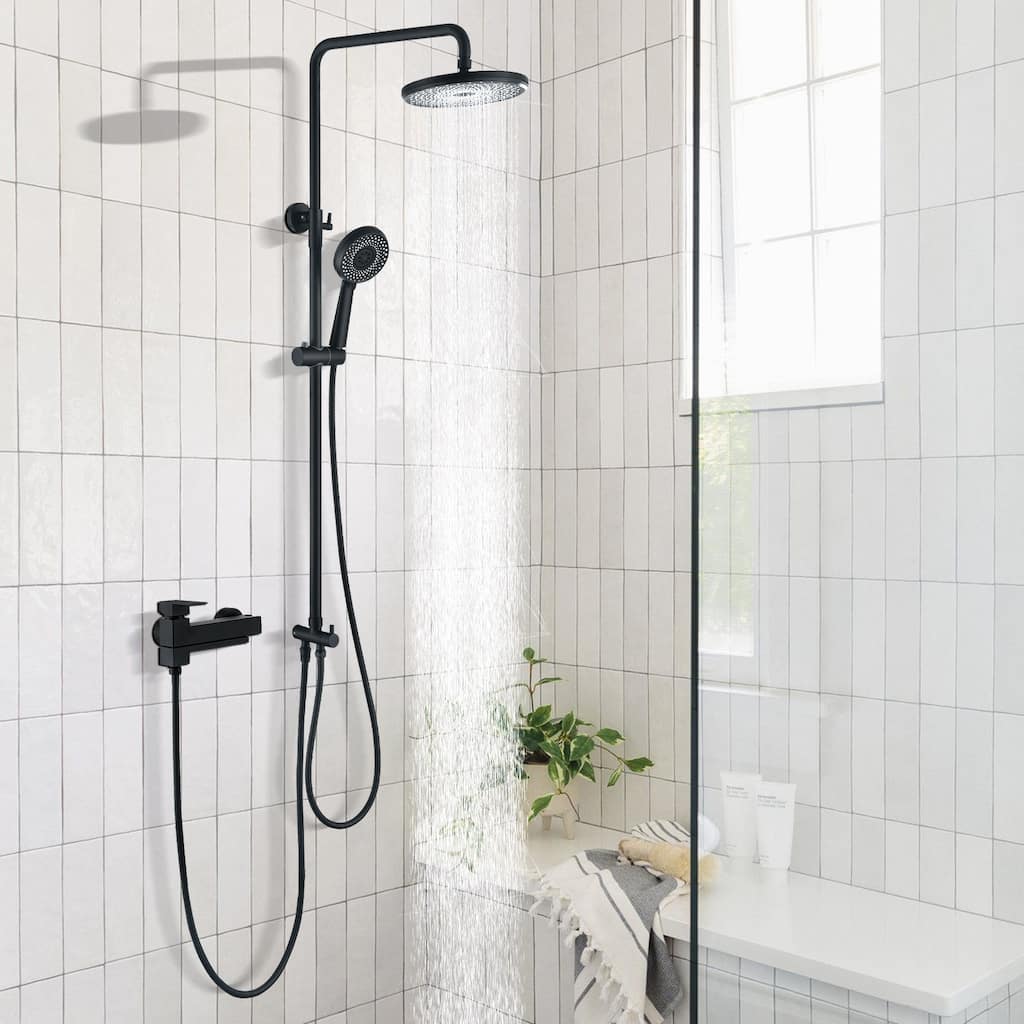 High Pressure 5-Way 9'' Rain Shower Head Black/Gold with Handheld Shower Slide Bar