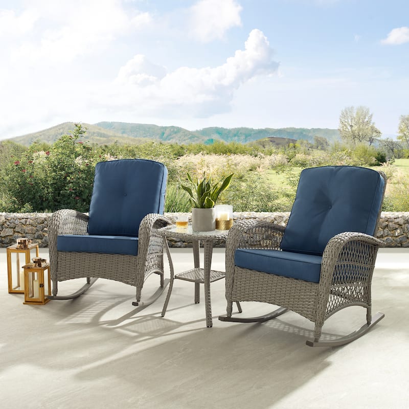 Corvus Salerno Outdoor Handwoven Resin Wicker Rocking Chair - Blue-3pcs