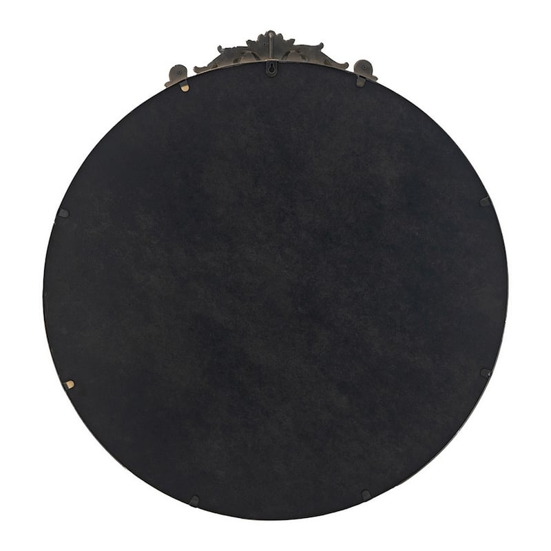 Kea 32 Inch Vintage Round Wall Mirror, Gold Metal Frame, Baroque Design