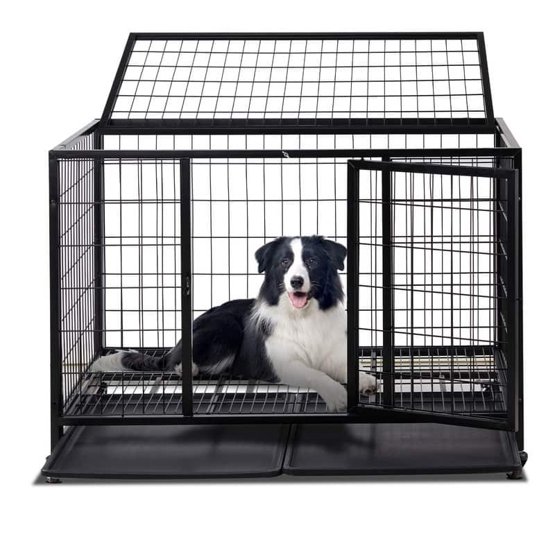 Heavy Duty Pet Playpen for Training Indoor Outdoor with Plastic Tray, Double Doors & Secure Lock - 43.5 x 30 x 32.5 in