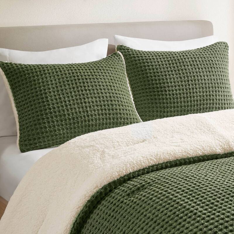 2 Pieces Twin Cable Knit Chenille Comforter Set