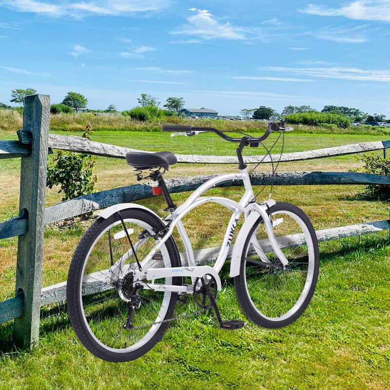 Beach Cruiser Bike, 26 Inch Commuter Bicycle, 7-Speed/Front & Rear Fenders, Comfortable City Bikes, Ergonomic Upright Design