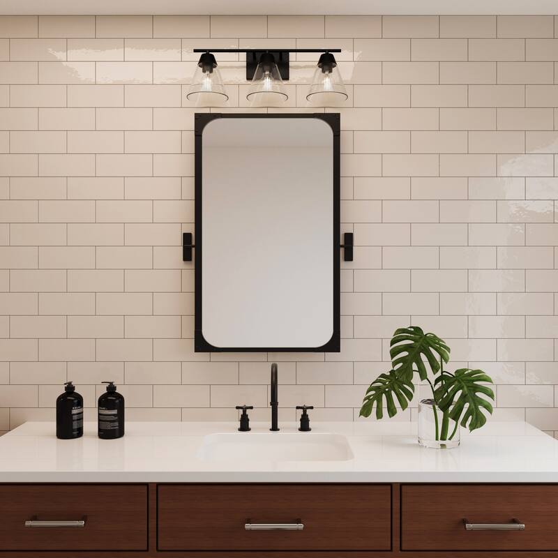 Elk Home Vivica Black With Clear Glass Cone Shade 3 Light Vanity Light