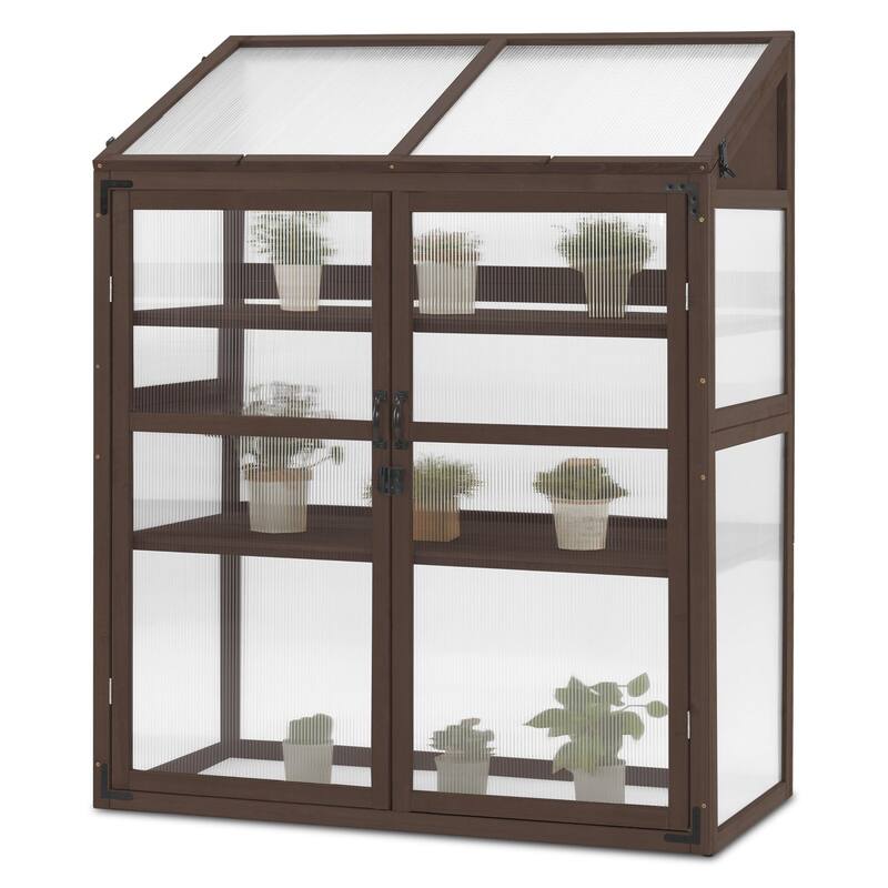 MCombo Cold Frame Greenhouse with Adjustable Shelves, Solid Wood 1344 - Brown