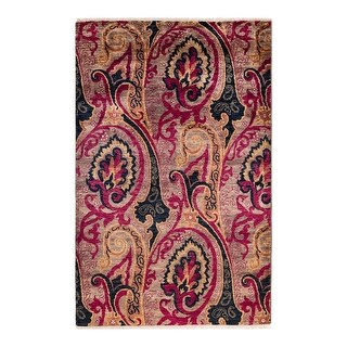 Overton One-of-a-Kind Hand-Knotted Contemporary Paisley Suzani Brown Area Rug - 4' 0" x 6' 2"