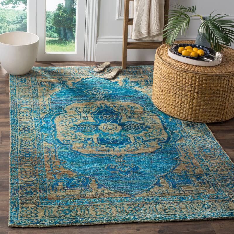SAFAVIEH Hand-knotted Tangier Effi Modern Wool Rug - 4' x 6' - Teal/Beige