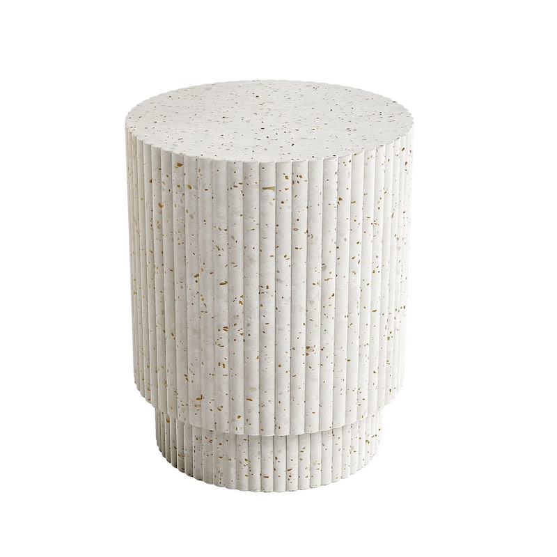 Sheila Fluted Design Side Table for Indoors or Outdoors - Stone White Finish