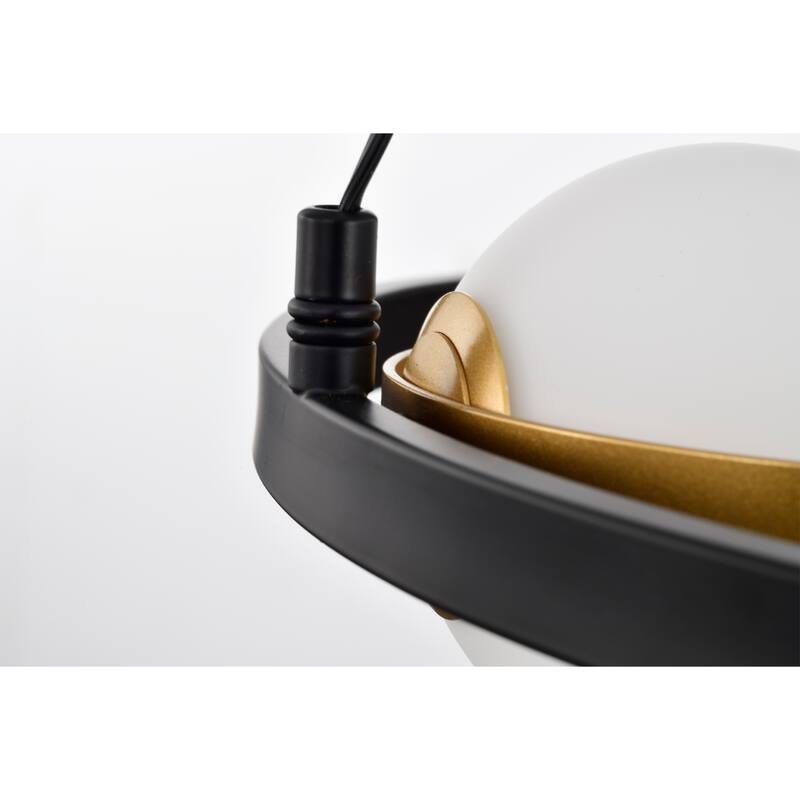 Pomponia 18 Inch Modern Circular Opaque Glass Matte Black and Satin Gold Finish Ceiling Lighted Chandelier 4-Light - N/A