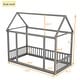 preview thumbnail 27 of 52, House Floor Bed with House Roof Frame and Safety Guardrails, Twin/Full Size Wooden Floor Montessori Bed House Bed for Kids