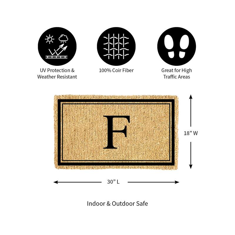 28 in. x 16 in. Monogram Coir Mat, Letter "F"