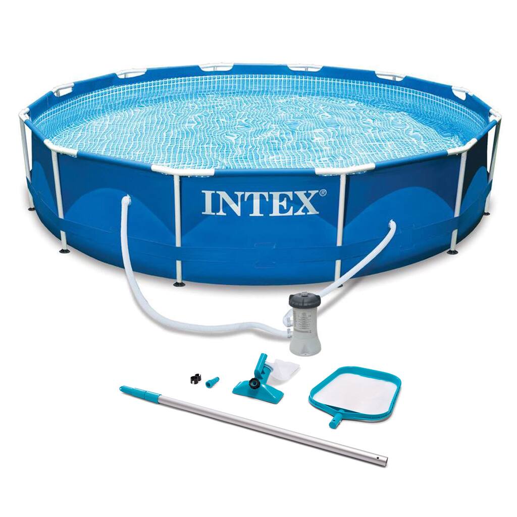 Intex Metal Frame 10' x 30" Swimming Pool with Filter Pump and Maintenance Kit - 49